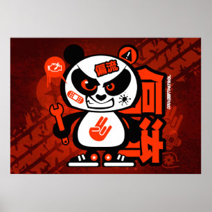Crazy Drift Patrol - Aggressive Panda (red) Poster