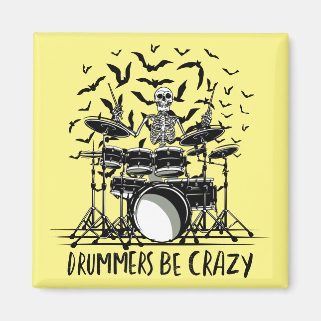 Crazy Drummer Skeleton Design Magnet (Front)