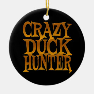 Crazy Duck Hunter in Gold Ceramic Ornament