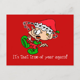 Crazy Elf with Customisable Text Area Holiday Postcard