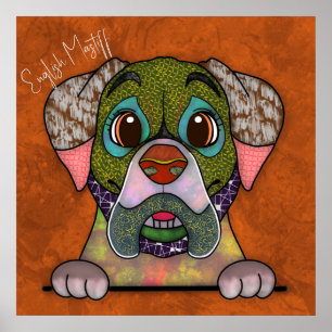 Crazy English Mastiff dog face-hand-painted Poster