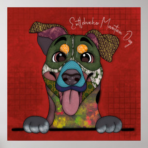 Crazy Entlebucher Mountain Dog face hand-painted Poster