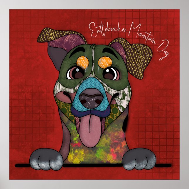 Crazy Entlebucher Mountain Dog face hand-painted   Poster (Front)