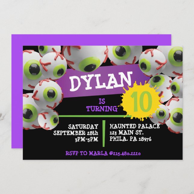 CRAZY EYEBALLS Halloween Birthday Party Invitation (Front/Back)