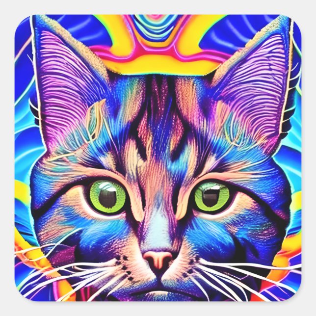 Crazy Eyes Artsy Cat Square Sticker (Front)