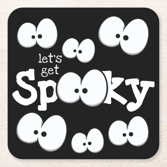 Crazy Eyes Let's Get Spooky Halloween Party Square Paper Coaster (Front)