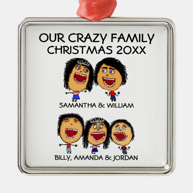 Crazy Family of Five Cartoon Ornament (Front)