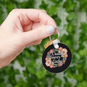 Crazy Flower Lady - Zinnia Gardener Key Ring