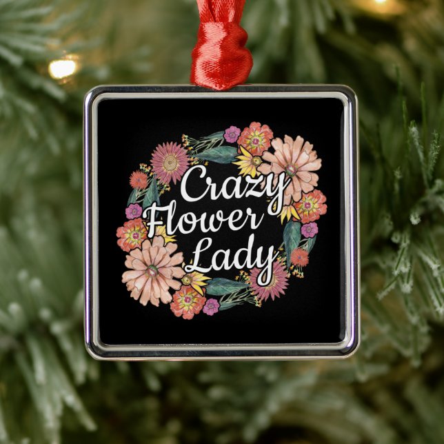 Crazy Flower Lady - Zinnia Gardener Metal Ornament (Tree)