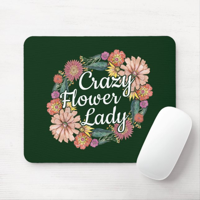 Crazy Flower Lady - Zinnia Gardener Mouse Pad (With Mouse)