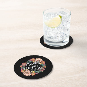 Crazy Flower Lady - Zinnia Gardener Round Paper Coaster