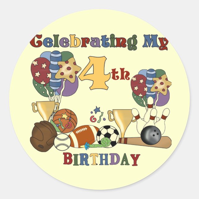 Crazy For Sports 4th Birthday T-shirts and Gifts Classic Round Sticker (Front)