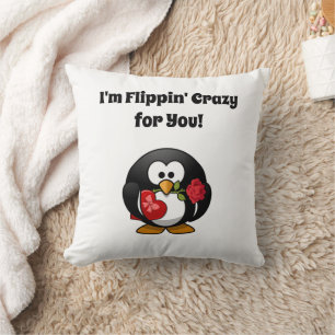 Crazy for You Cute Valentine's Day Love Penguin  Cushion