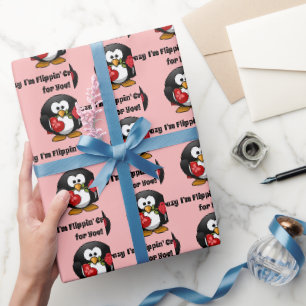 Crazy for You Cute Valentine's Day Love Penguin Wrapping Paper