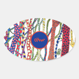 crazy forest colourful happy birthday oval sticker