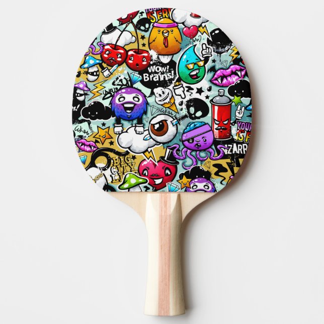 Crazy Fruits and Vegetables Graffiti Ping Pong Paddle (Front)