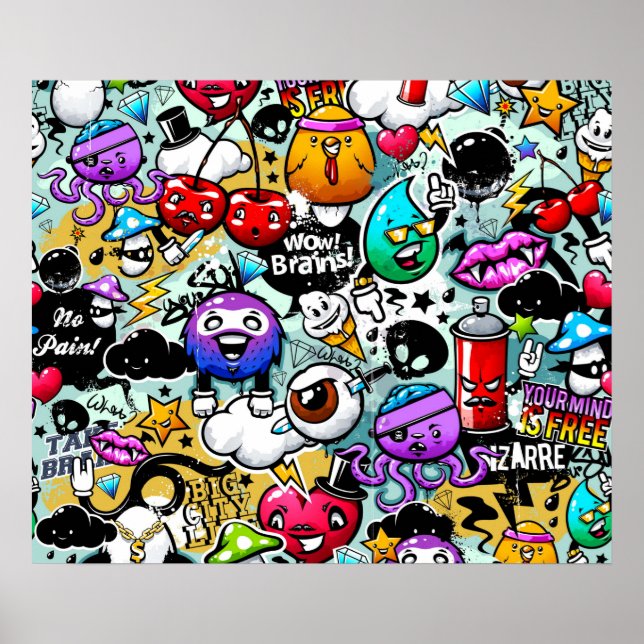 Crazy Fruits and Vegetables Graffiti Poster (Front)