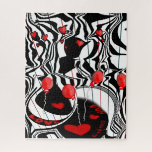 Crazy Fun, Black, White, Red Modern Jazz Jigsaw Puzzle