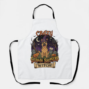 Crazy German Shepherd Witch Halloween Dog Pumpkins Apron