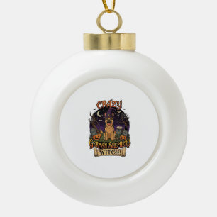 Crazy German Shepherd Witch Halloween Dog Pumpkins Ceramic Ball Christmas Ornament