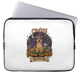 Crazy German Shepherd Witch Halloween Dog Pumpkins Laptop Sleeve