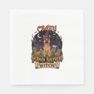 Crazy German Shepherd Witch Halloween Dog Pumpkins Napkin