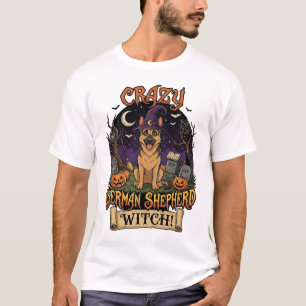 Crazy German Shepherd Witch Halloween Dog Pumpkins T-Shirt