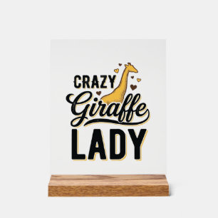 Crazy Giraffe Lady Vintage Engraving Shirt Design Acrylic Sign