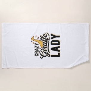 Crazy Giraffe Lady Vintage Engraving Shirt Design  Beach Towel