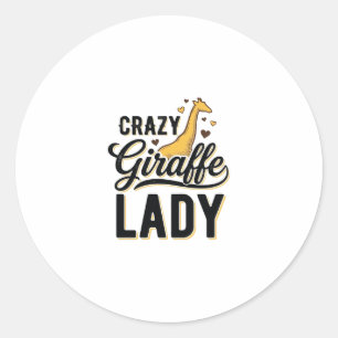 Crazy Giraffe Lady Vintage Engraving Shirt Design  Classic Round Sticker
