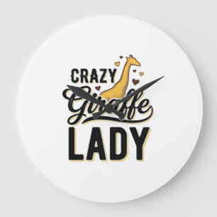 Crazy Giraffe Lady Vintage Engraving Shirt Design Large Clock
