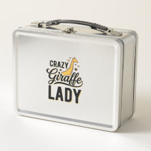 Crazy Giraffe Lady Vintage Engraving Shirt Design Metal Lunch Box