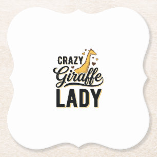 Crazy Giraffe Lady Vintage Engraving Shirt Design Paper Coaster