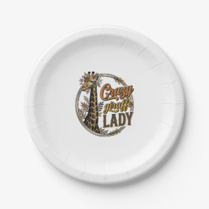 Crazy Giraffe Lady Vintage Engraving Shirt Design_ Paper Plate
