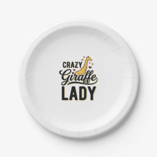 Crazy Giraffe Lady Vintage Engraving Shirt Design Paper Plate