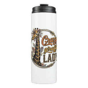 Crazy Giraffe Lady Vintage Engraving Shirt Design_ Thermal Tumbler