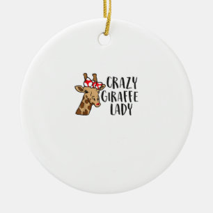 Crazy Giraffe Lady Women Giraffes Ceramic Ornament