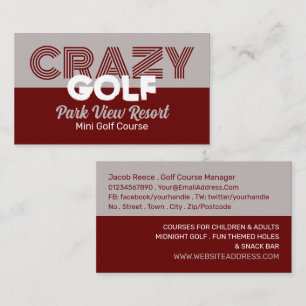 Crazy Golf Slogan, Mini Golf Course Advertising Business Card