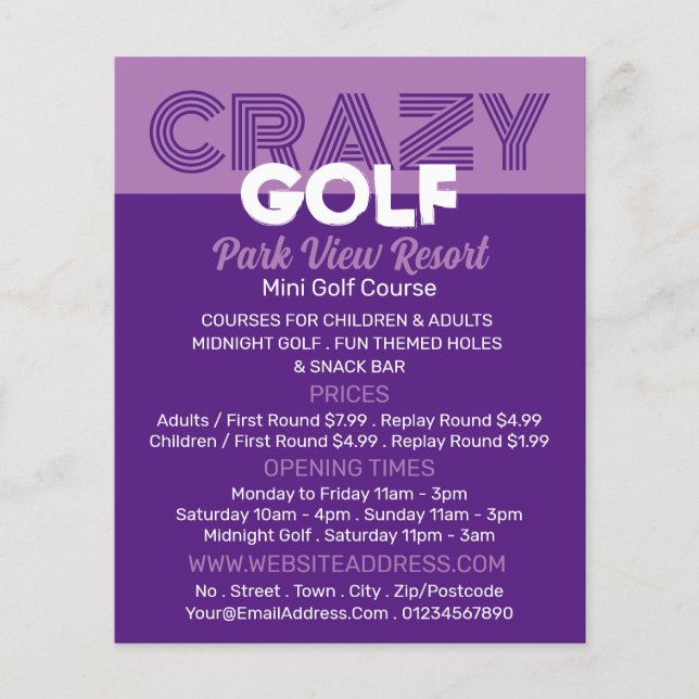 Crazy Golf Slogan, Mini Golf Course Advertising Flyer (Front)