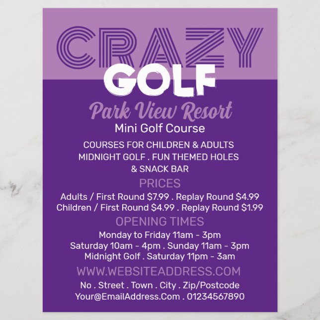 Crazy Golf Slogan, Mini Golf Course Advertising Flyer (Front)