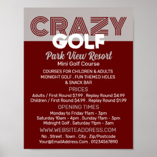 Crazy Golf Slogan, Mini Golf Course Advertising Poster