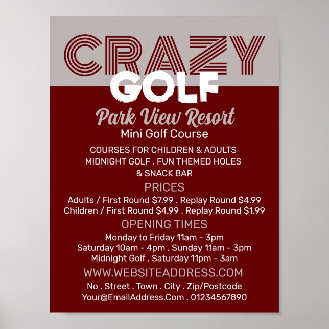 Crazy Golf Slogan, Mini Golf Course Advertising Poster (Front)