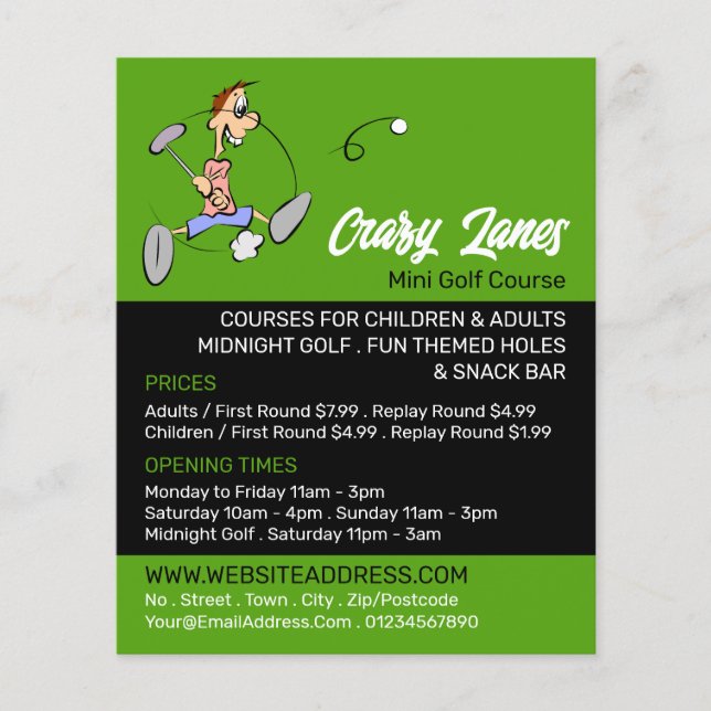 Crazy Golfer, Mini Golf Course Advertising Flyer (Front)