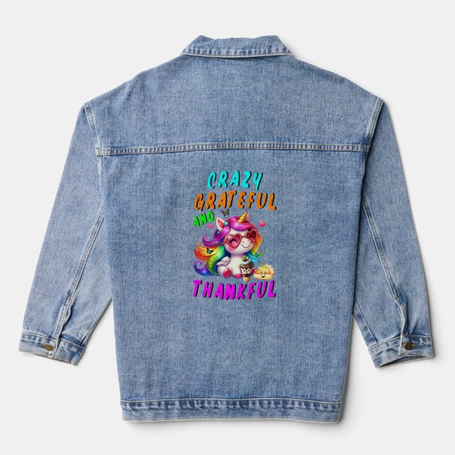 Crazy Grateful And Thankful Denim Jacket (Back)