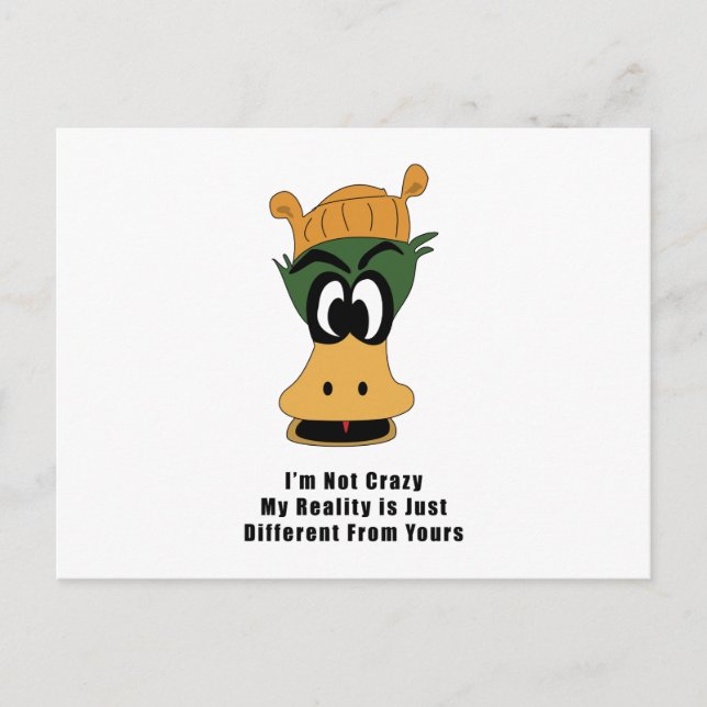 Crazy Green Cartoon Duck Different Reality Postcard (Front)