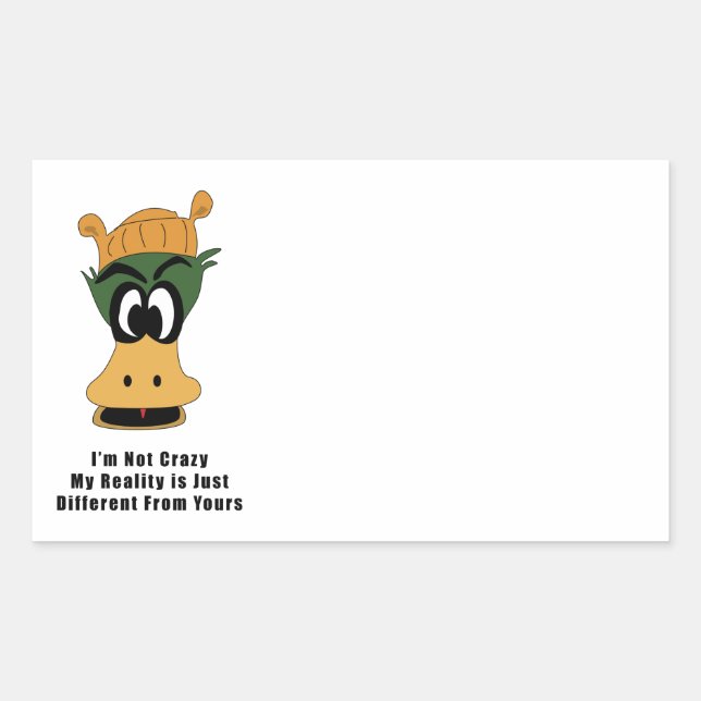 Crazy Green Cartoon Duck Different Reality Rectangular Sticker (Front)