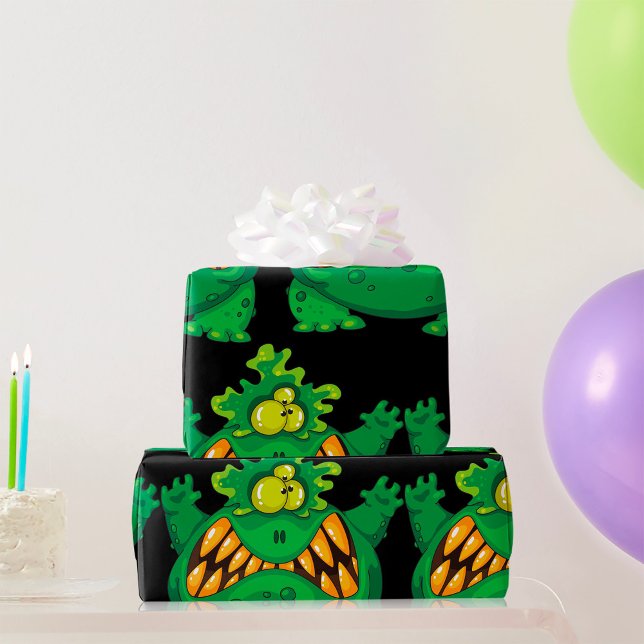 Crazy Green Monster Wrapping Paper (Creator Uploaded)