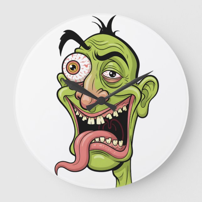 Crazy Green Zombie Cartoon Wall Clock – Funny Mon (Front)