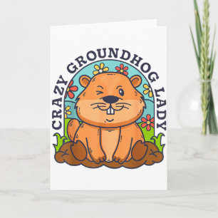 Crazy Groundhog Lady Women Retro Vintage 60s 70s 8 Card
