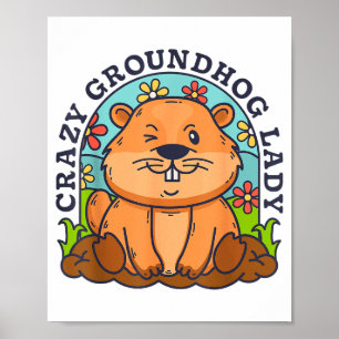 Crazy Groundhog Lady Women Retro Vintage 60s 70s 8 Poster